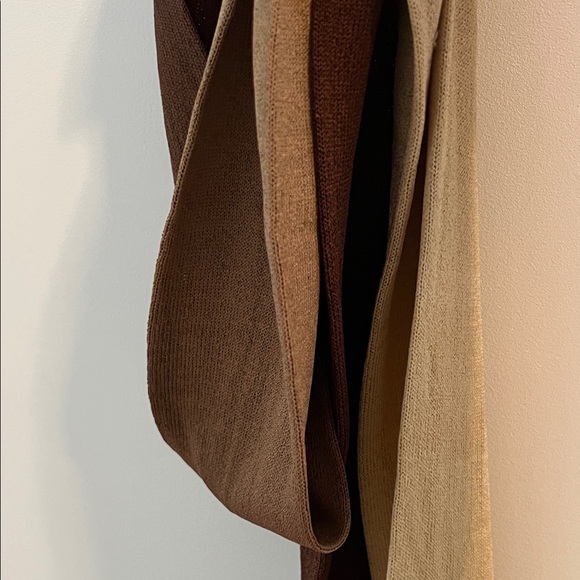 VINTAGE SCARF 80s Ombre 3-tone Tan Brown and Cream Knit Jersey w Fringe - Picture 12 of 15